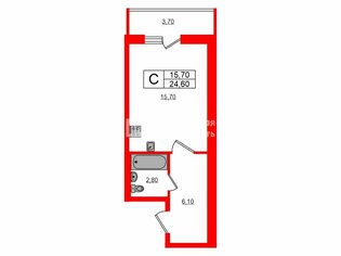 Студия 24.6 м² 21/24 этаж