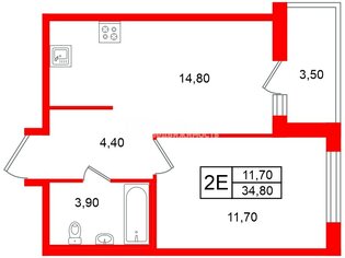  Квартира 34.8 кв.м. у метро Проспект Просвещения