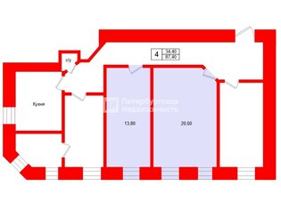 Комната 34.4 м² в 4-комн. кв. 6/6 этаж