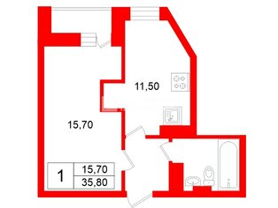 1-комн. кв. 35.8 м² 22/25 этаж