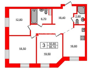 3-комн. кв. 95.1 м² 2/9 этаж