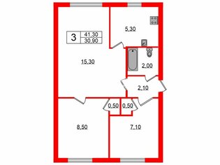 3-комн. кв. 41.3 м² 2/5 этаж