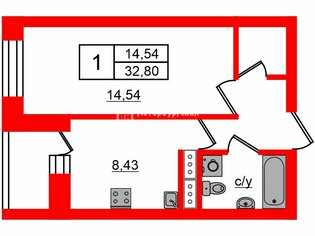 1-комн. кв. 32.8 м² 22/22 этаж