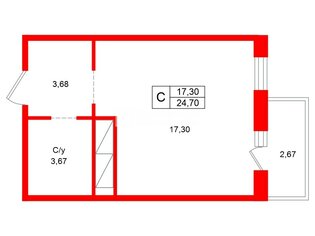 Студия 24.7 м² 4/24 этаж