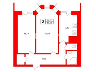 2-комн. кв. 50.2 м² 7/26 этаж