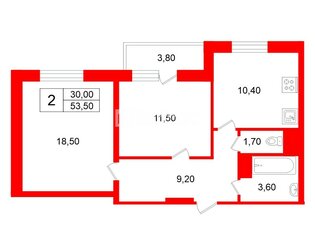 2-комн. кв. 53.5 м² 10/24 этаж