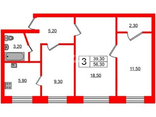 3-комн. кв. 56.3 м² 1/5 этаж