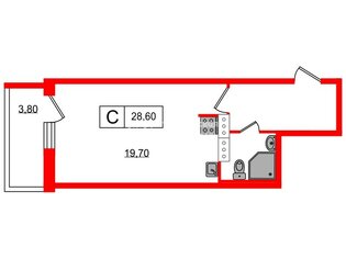 Студия 28.6 м² 9/12 этаж