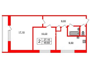 2-комн. кв. 49.6 м² 4/5 этаж