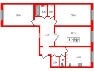 3-комн. кв. 92.4 м² 2/17 этаж