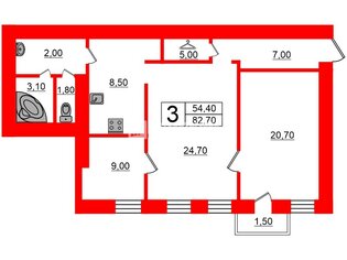 3-комн. кв. 82.7 м² 2/3 этаж