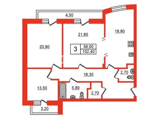 3-комн. кв. 102.4 м² 3/23 этаж