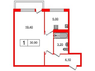 1-комн. кв. 30.9 м² 2/5 этаж