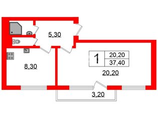 1-комн. кв. 37.4 м² 5/16 этаж