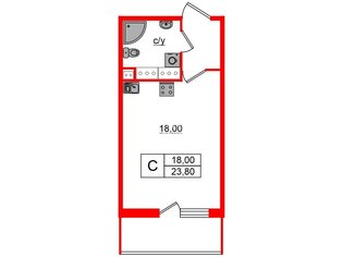 Студия 23.8 м² 12/15 этаж