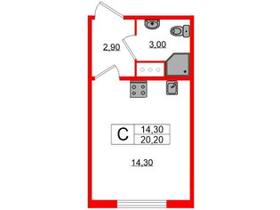 Студия 20.2 м² 3/17 этаж