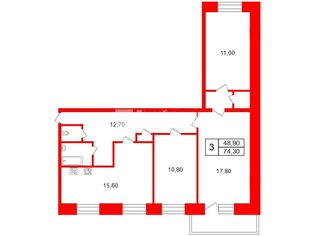 3-комн. кв. 74.3 м² 3/9 этаж