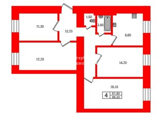 4-комн. кв. 88.2 м² 2/3 этаж