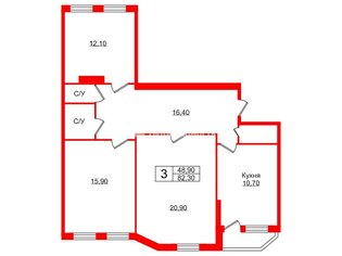 3-комн. кв. 82.3 м² 9/9 этаж