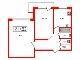 2-комн. кв. 50.4 м² 6/12 этаж