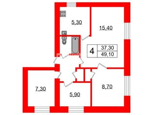 4-комн. кв. 49.1 м² 5/5 этаж