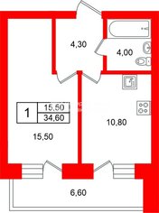 1-комн. кв. 34.6 м² 5/5 этаж