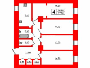 4-комн. кв. 77.3 м² 1/5 этаж