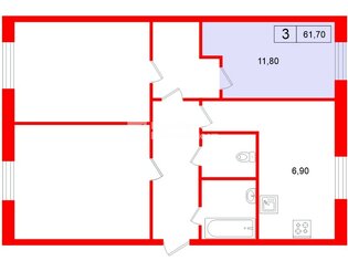 Комната 12 м² в 3-комн. кв. 4/5 этаж