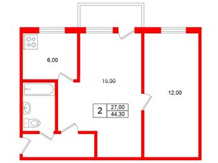 2-комн. кв. 44.3 м² 5/5 этаж