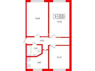 3-комн. кв. 60.9 м² 4/5 этаж
