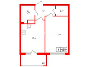  Квартира 39 кв.м. у метро Ломоносовская