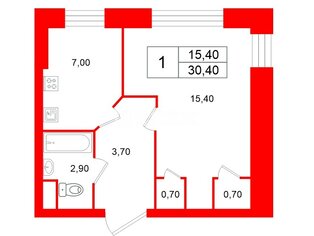 1-комн. кв. 30.4 м² 6/9 этаж