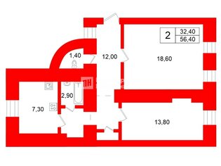 2-комн. кв. 56.4 м² 4/4 этаж