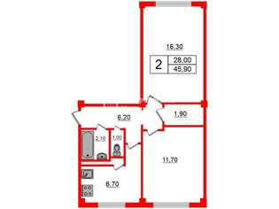 2-комн. кв. 45.9 м² 5/5 этаж