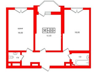  Квартира 69 кв.м. у метро Улица Дыбенко