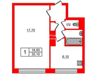 1-комн. кв. 30.1 м² 7/9 этаж