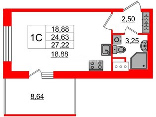 Студия 23.6 м² 10/14 этаж
