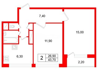 2-комн. кв. 43.7 м² 5/9 этаж