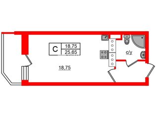 Студия 25.65 м² 12/12 этаж