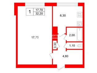 1-комн. кв. 32.2 м² 2/9 этаж