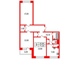 3-комн. кв. 71.2 м² 2/9 этаж