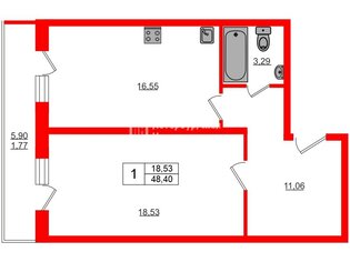 1-комн. кв. 48.4 м² 24/24 этаж