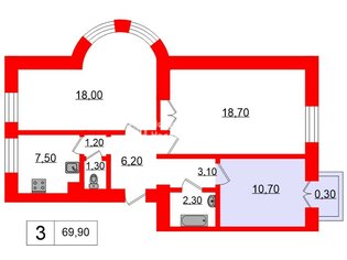 Комната 10.7 м² в 3-комн. кв. 4/4 этаж