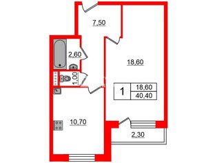 1-комн. кв. 40.4 м² 1/10 этаж