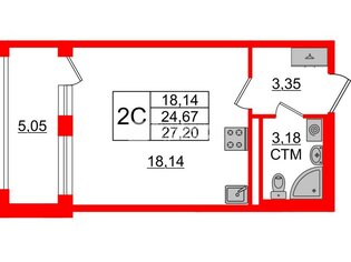 Студия 24.67 м² 3/4 этаж