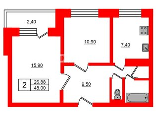 2-комн. кв. 48 м² 7/12 этаж