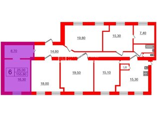 Комната 25 м² в 6-комн. кв. 5/6 этаж