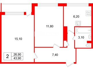  Квартира 43.9 кв.м.