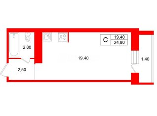 Студия 24.8 м² 14/24 этаж