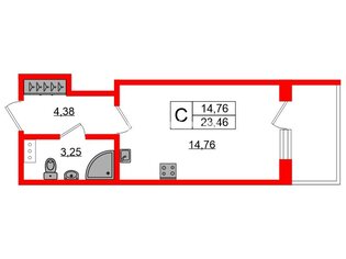 Студия 23.46 м² 3/5 этаж